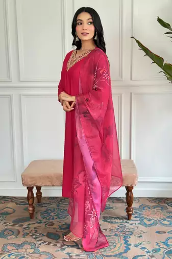 Red rayon fabric festive wear salwar kameez