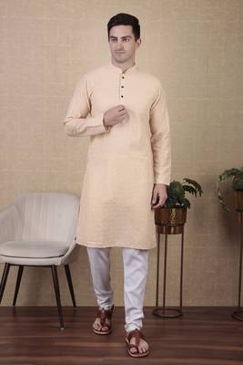 Cream beautiful sequins embroidery work bollywood style festive kurta payjama set 1