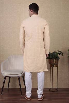 Cream beautiful sequins embroidery work bollywood style festive kurta payjama set 2