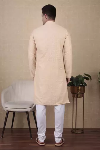 Cream beautiful sequins embroidery work bollywood style festive kurta payjama set