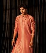 Red glamorous viscose fabric chikankari embroidery work men kurta payjama