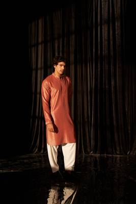Red glamorous viscosee fabric chikankari embroidery work men kurta payjama 2