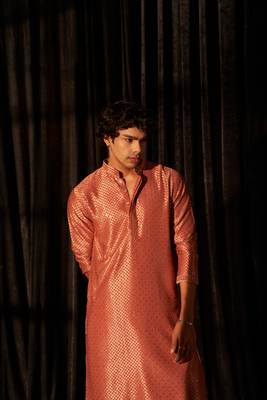 Red glamorous viscosee fabric chikankari embroidery work men kurta payjama 3
