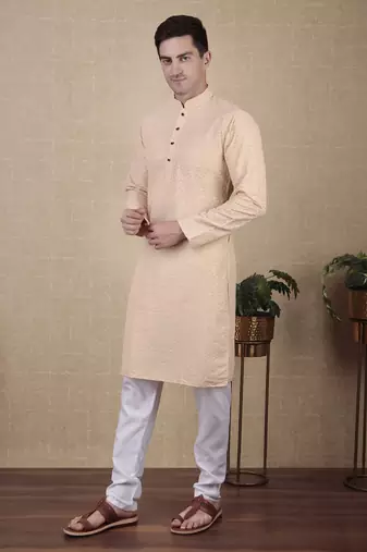 Cream beautiful sequins embroidery work bollywood style festive kurta payjama set