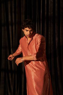 Red glamorous viscosee fabric chikankari embroidery work men kurta payjama 4