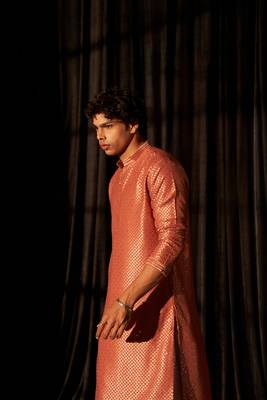 Red glamorous viscosee fabric chikankari embroidery work men kurta payjama 5