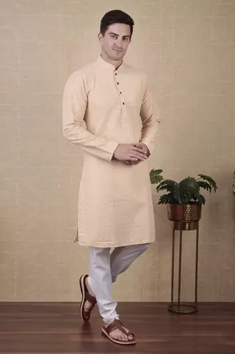 Cream beautiful sequins embroidery work bollywood style festive kurta payjama set