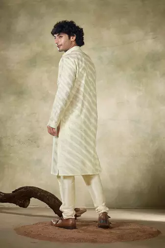 Off white viscosee fabric sequins work stunning evening wedding looks kurta payjama