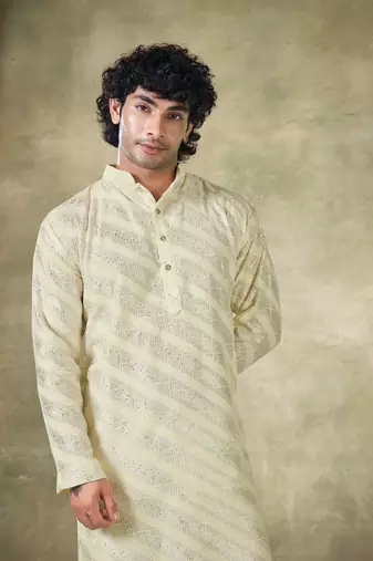 Off white viscosee fabric sequins work stunning evening wedding looks kurta payjama