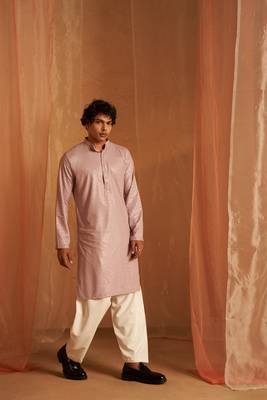 Lavender glamorous viscosee fabric chikankari embroidery work men kurta payjama 1