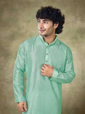 Sea green viscosee fabric sequins work stunning evening wedding looks kurta payjama 3