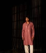 Pink glamorous viscose fabric chikankari embroidery work men kurta payjama