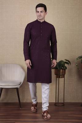 Wine beautiful sequins embroidery work bollywood style festive kurta payjama set 1