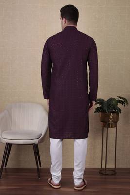 Wine beautiful sequins embroidery work bollywood style festive kurta payjama set 2