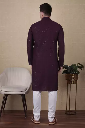 Wine beautiful sequins embroidery work bollywood style festive kurta payjama set