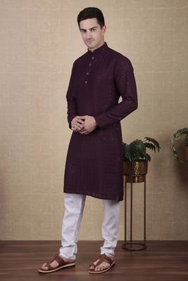 Wine beautiful sequins embroidery work bollywood style festive kurta payjama set 3