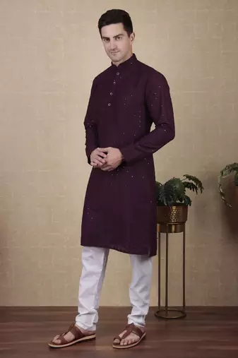 Wine beautiful sequins embroidery work bollywood style festive kurta payjama set
