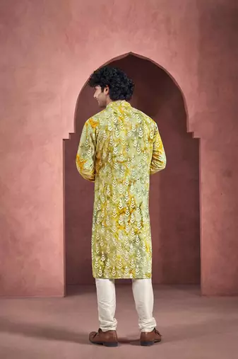 Yellow stylish men's kurta payjama for trendy ceremonial looks