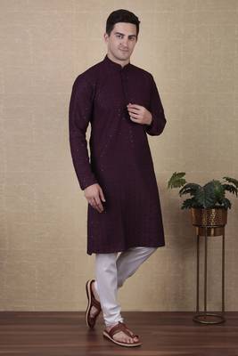 Wine beautiful sequins embroidery work bollywood style festive kurta payjama set 4