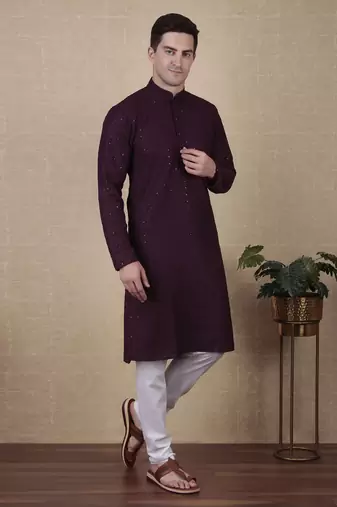 Wine beautiful sequins embroidery work bollywood style festive kurta payjama set
