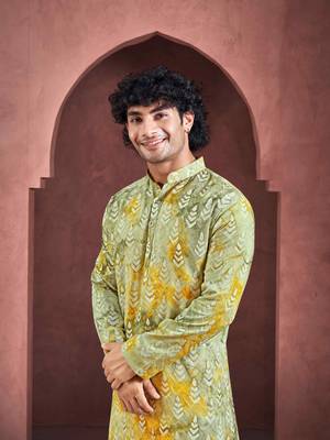 Yellow stylish men's kurta payjama for trendy ceremonial looks 3