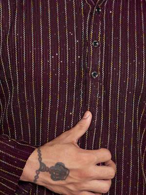 Wine beautiful sequins embroidery work partywear kurta payjama for men 4