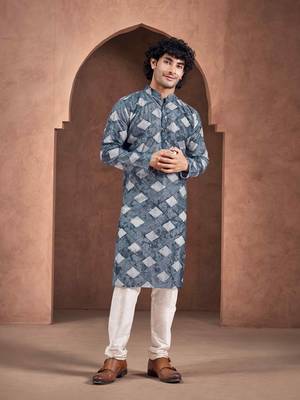 Blue stylish men's kurta payjama for trendy ceremonial looks 1