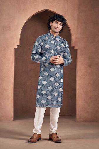 Blue stylish men's kurta payjama for trendy ceremonial looks