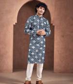 Blue stylish men's kurta payjama for trendy ceremonial looks