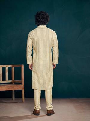 Off white beautiful sequins embroidery work partywear kurta payjama for men 2