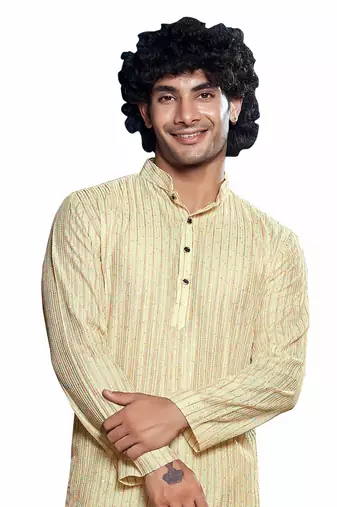Off white beautiful sequins embroidery work partywear kurta payjama for men