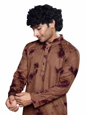 Wine beautiful sequins embroidery work partywear kurta payjama for men 3