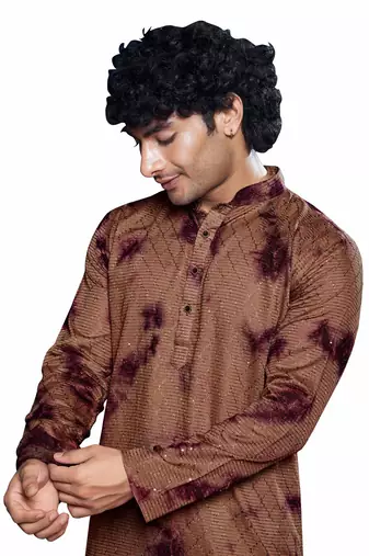 Wine beautiful sequins embroidery work partywear kurta payjama for men