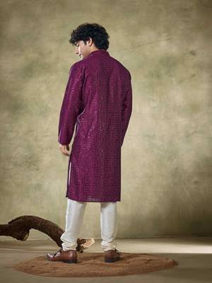 Wine viscosee fabric sequins work stunning evening wedding looks kurta payjama 2