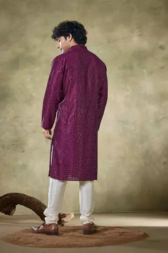 Wine viscosee fabric sequins work stunning evening wedding looks kurta payjama