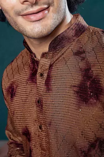 Wine beautiful sequins embroidery work partywear kurta payjama for men