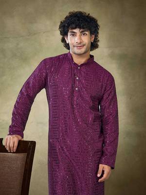 Wine viscosee fabric sequins work stunning evening wedding looks kurta payjama 3