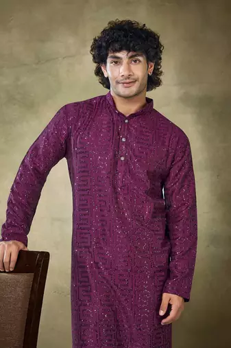 Wine viscosee fabric sequins work stunning evening wedding looks kurta payjama