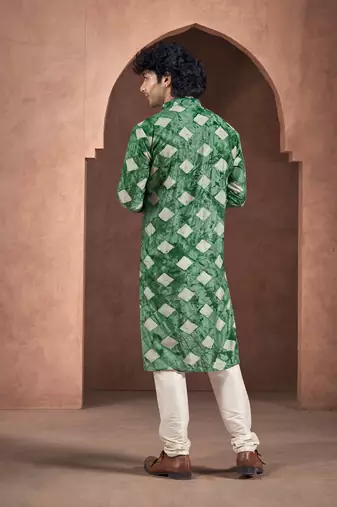 Green stylish men's kurta payjama for trendy ceremonial looks