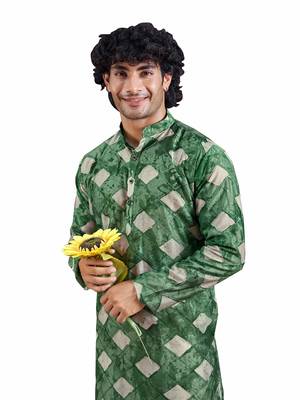 Green stylish men's kurta payjama for trendy ceremonial looks 3