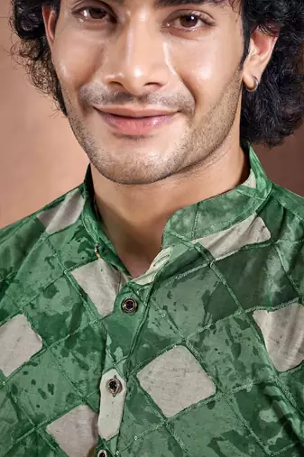 Green stylish men's kurta payjama for trendy ceremonial looks