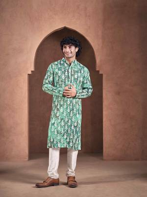 Teal stylish men's kurta payjama for trendy ceremonial looks 1