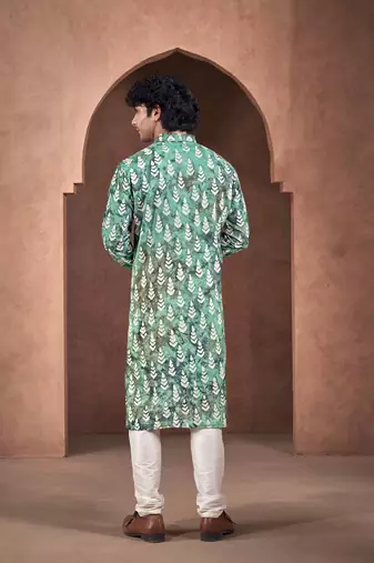 Teal stylish men's kurta payjama for trendy ceremonial looks
