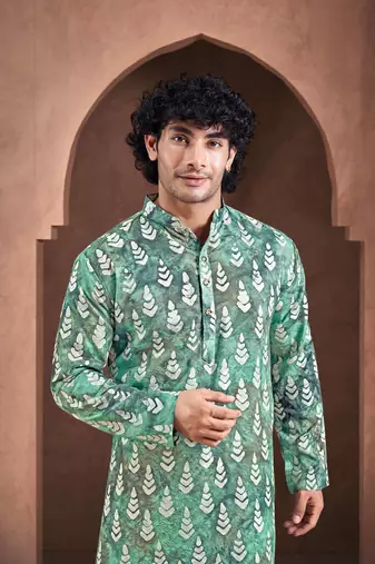 Teal stylish men's kurta payjama for trendy ceremonial looks