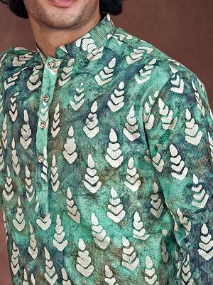 Teal stylish men's kurta payjama for trendy ceremonial looks 4