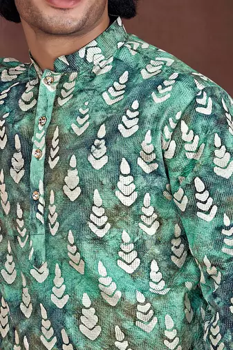Teal stylish men's kurta payjama for trendy ceremonial looks