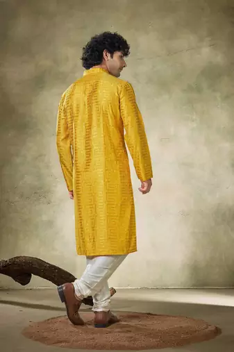 Yellow viscosee fabric sequins work stunning evening wedding looks kurta payjama