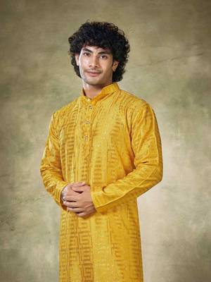 Yellow viscosee fabric sequins work stunning evening wedding looks kurta payjama 3