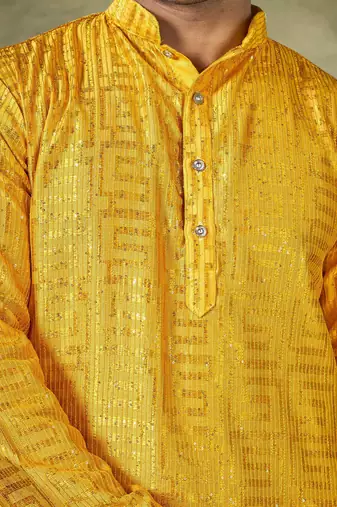 Yellow viscosee fabric sequins work stunning evening wedding looks kurta payjama