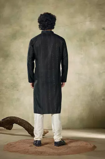 Black viscosee fabric sequins work stunning evening wedding looks kurta payjama